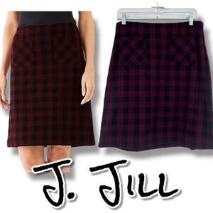 J Jill Berry & Black Buffalo Plaid A-Line Skirt Front Pockets Women’s Size S